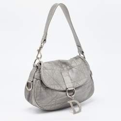 Dior Silver Quilted Cannage Leather Flap Shoulder Bag