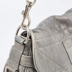 Dior Silver Quilted Cannage Leather Flap Shoulder Bag