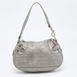 Dior Silver Quilted Cannage Leather Flap Shoulder Bag