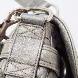 Dior Silver Quilted Cannage Leather Flap Shoulder Bag