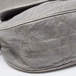 Dior Silver Quilted Cannage Leather Flap Shoulder Bag