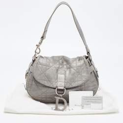 Dior Silver Quilted Cannage Leather Flap Shoulder Bag