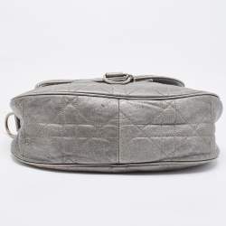 Dior Silver Quilted Cannage Leather Flap Shoulder Bag