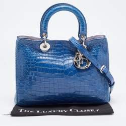 Pre Owned Dior Blue Crocodile Medium Diorissimo Tote