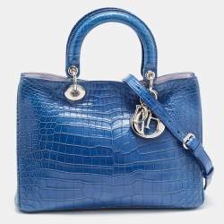 Pre Owned Dior Blue Crocodile Medium Diorissimo Tote