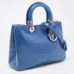 Pre Owned Dior Blue Crocodile Medium Diorissimo Tote