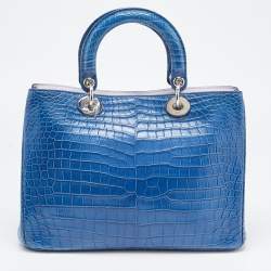 Pre Owned Dior Blue Crocodile Medium Diorissimo Tote