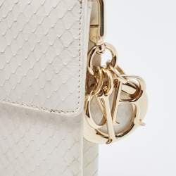 Pre Owned Dior White Snakeskin Leather Beaded Tassel Clutch