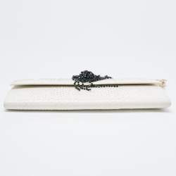 Pre Owned Dior White Snakeskin Leather Beaded Tassel Clutch