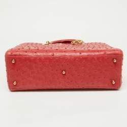 Pre Owned Dior Red Ostrich Large Lady Dior Tote