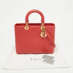 Pre Owned Dior Red Ostrich Large Lady Dior Tote