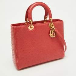 Pre Owned Dior Red Ostrich Large Lady Dior Tote