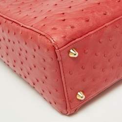 Pre Owned Dior Red Ostrich Large Lady Dior Tote
