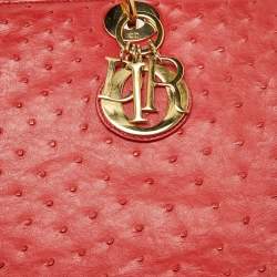 Pre Owned Dior Red Ostrich Large Lady Dior Tote