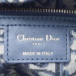 Pre Owned Dior Navy Blue/Brown Oblique Canvas and Rattan Wicker Basket Bag