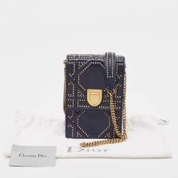 Pre Owned Dior Navy Blue Leather Studded Diorama Vertical Chain Clutch