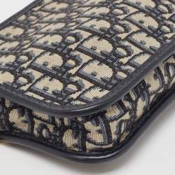 Dior Navy Blue Oblique Canvas and Leather Diorquake Clutch