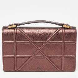 Pre Owned Dior Bronze Leather Diorama Top Handle Bag