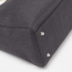 Pre Owned Dior Black Canvas Medium Lady Dior Tortoise Handle Tote