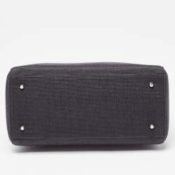 Pre Owned Dior Black Canvas Medium Lady Dior Tortoise Handle Tote