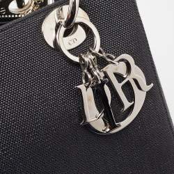 Pre Owned Dior Black Canvas Medium Lady Dior Tortoise Handle Tote