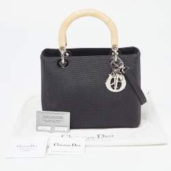 Pre Owned Dior Black Canvas Medium Lady Dior Tortoise Handle Tote