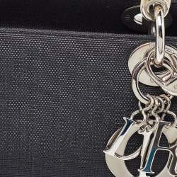 Pre Owned Dior Black Canvas Medium Lady Dior Tortoise Handle Tote