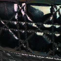 Pre Owned Dior Black Iridescent Cannage Patent and Leather Lady Dior Flap Wallet