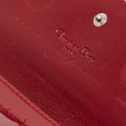 Pre Owned Dior Red Cannage Patent Leather Lady Dior Flap Wallet 