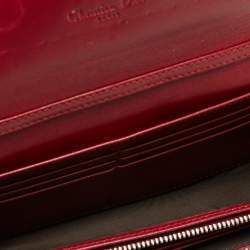 Pre Owned Dior Red Cannage Patent Leather Lady Dior Flap Wallet 