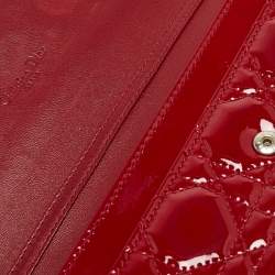 Pre Owned Dior Red Cannage Patent Leather Lady Dior Flap Wallet 