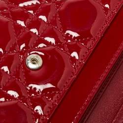 Pre Owned Dior Red Cannage Patent Leather Lady Dior Flap Wallet 