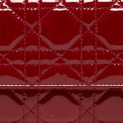 Pre Owned Dior Red Cannage Patent Leather Lady Dior Flap Wallet 