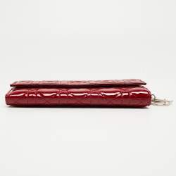 Pre Owned Dior Red Cannage Patent Leather Lady Dior Flap Wallet 
