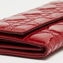 Pre Owned Dior Red Cannage Patent Leather Lady Dior Flap Wallet 