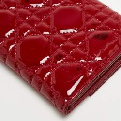 Pre Owned Dior Red Cannage Patent Leather Lady Dior Flap Wallet 
