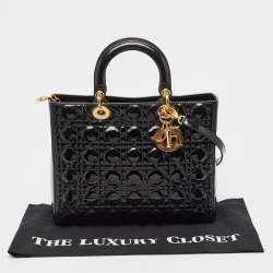 Pre Owned Dior Black Cannage Patent Leather Large Lady Dior Tote