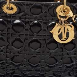 Pre Owned Dior Black Cannage Patent Leather Large Lady Dior Tote