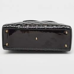 Pre Owned Dior Black Cannage Patent Leather Large Lady Dior Tote