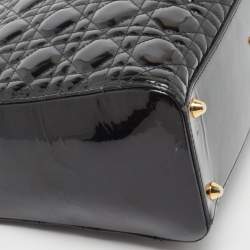 Pre Owned Dior Black Cannage Patent Leather Large Lady Dior Tote