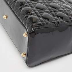 Pre Owned Dior Black Cannage Patent Leather Large Lady Dior Tote