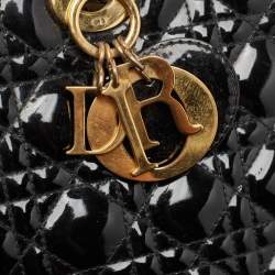 Pre Owned Dior Black Cannage Patent Leather Large Lady Dior Tote