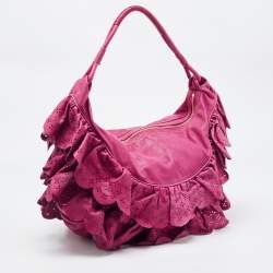 Pre Owned Dior Purple Leather Large Gypsy Ruffle Hobo