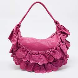 Pre Owned Dior Purple Leather Large Gypsy Ruffle Hobo