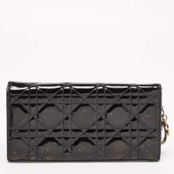 Pre Owned Dior Black Cannage Patent Leather Lady Dior Continental Wallet