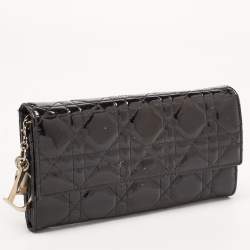 Pre Owned Dior Black Cannage Patent Leather Lady Dior Continental Wallet