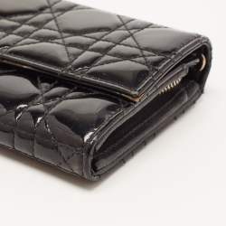 Pre Owned Dior Black Cannage Patent Leather Lady Dior Continental Wallet