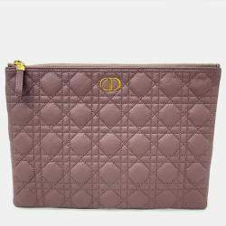 Christian Dior Mauve Leather Cannage Caro Daily Clutch