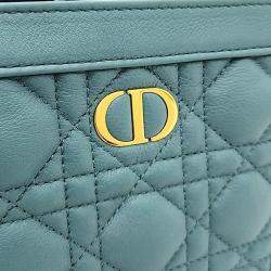 Christian Dior Cloud Blue Calfskin Cannage Caro Zipped Pouch With Chain 