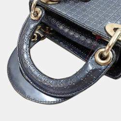 Pre Owned Christian Dior Grey Metallic Leather Micro Cannage Mini Lady Dior Bag